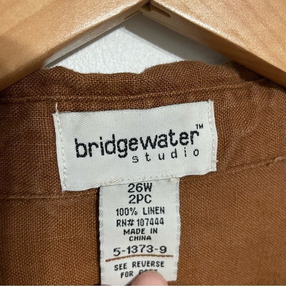 VINTAGE | Camel Brown Oversized Slouchy Linen Button Down Short Sleeve Top - Picture 5 of 6